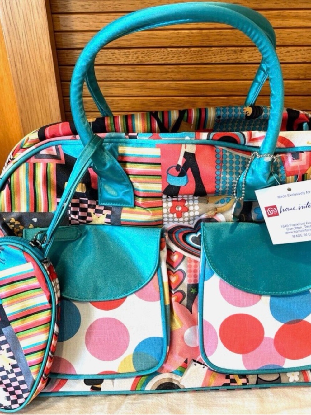 Home Interiors Colorful Teal Bag for Travel, Gym orWeekender Retro Pattern - Picture 8 of 11